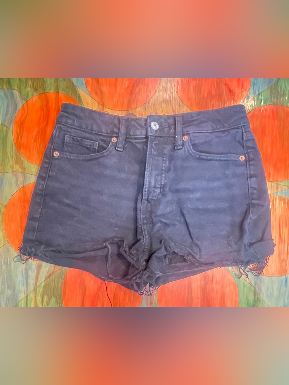 Womens Old Navy High-Rise OG Straight Denim Shorts Size 4 Distressed Frayed Hem